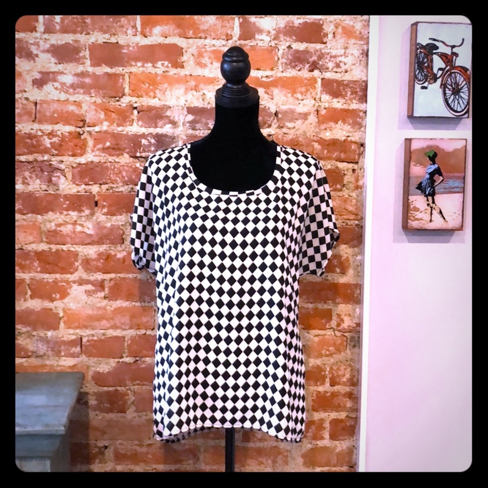 Pleione Black + White Checkered Blouse